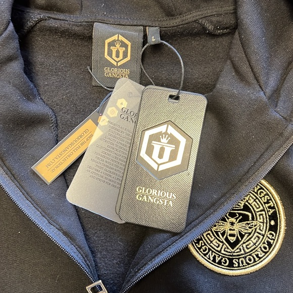 Glorious Gangsta NWT Black Zip Up Black and Gold Hooded Sweater. UK Brand. - Picture 3 of 5